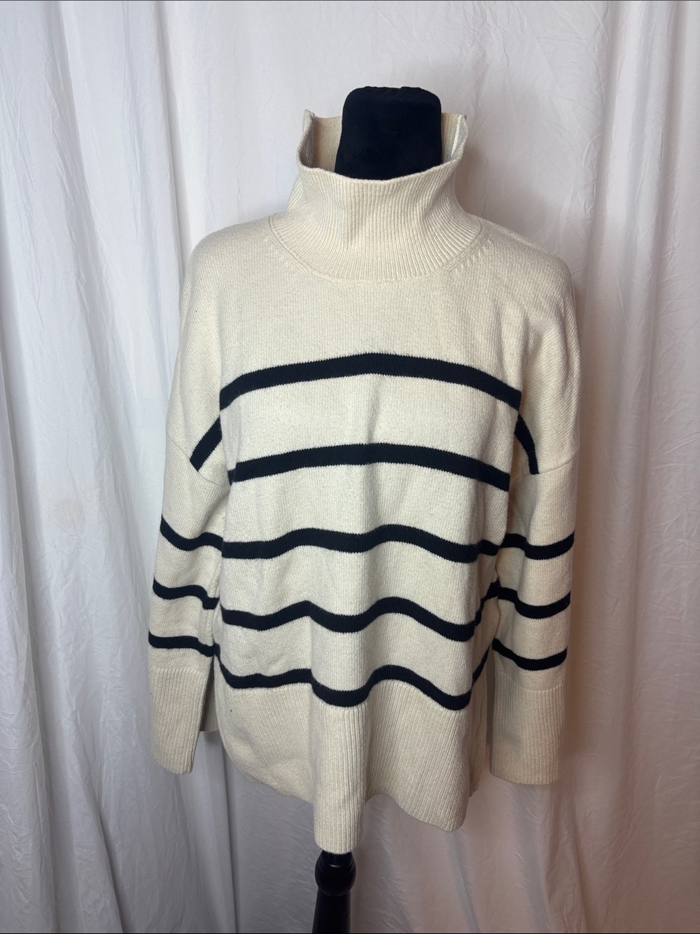 Banana Republic Cream Turtleneck Sweater with Black Stripes